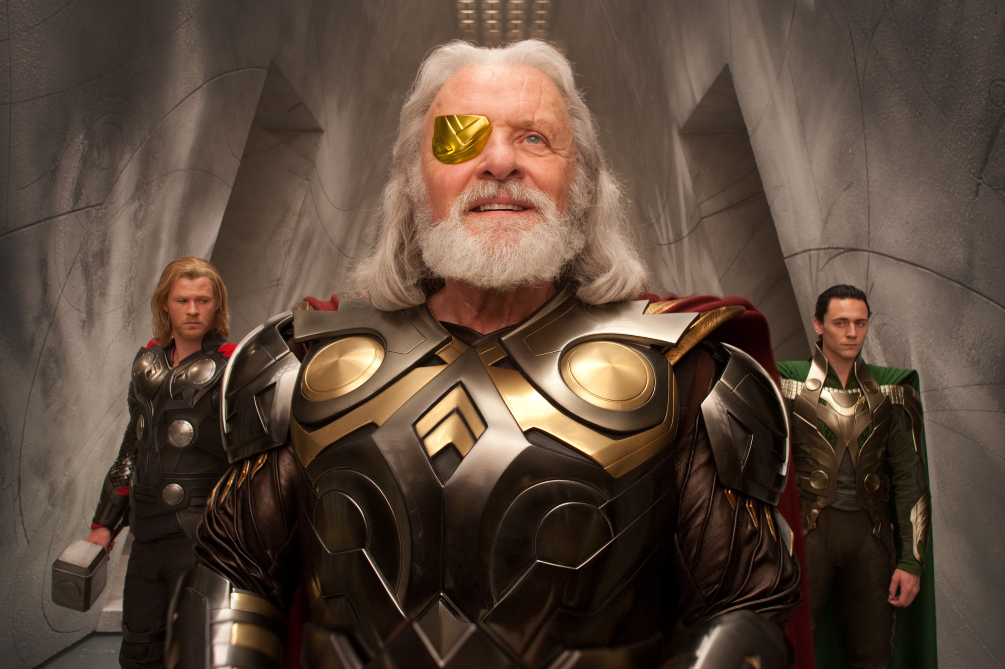 SUNDAY CALENDAR STORY FOR JULY 18, 2010. **************DO NOT USE PRIOR TO PUBLICATION. Left to right: Thor (Chris Hemsworth), Odin (Anthony Hopkins), and Loki (Tom Hiddleston) in Marvel StudiosÕ ÒThor.Ó