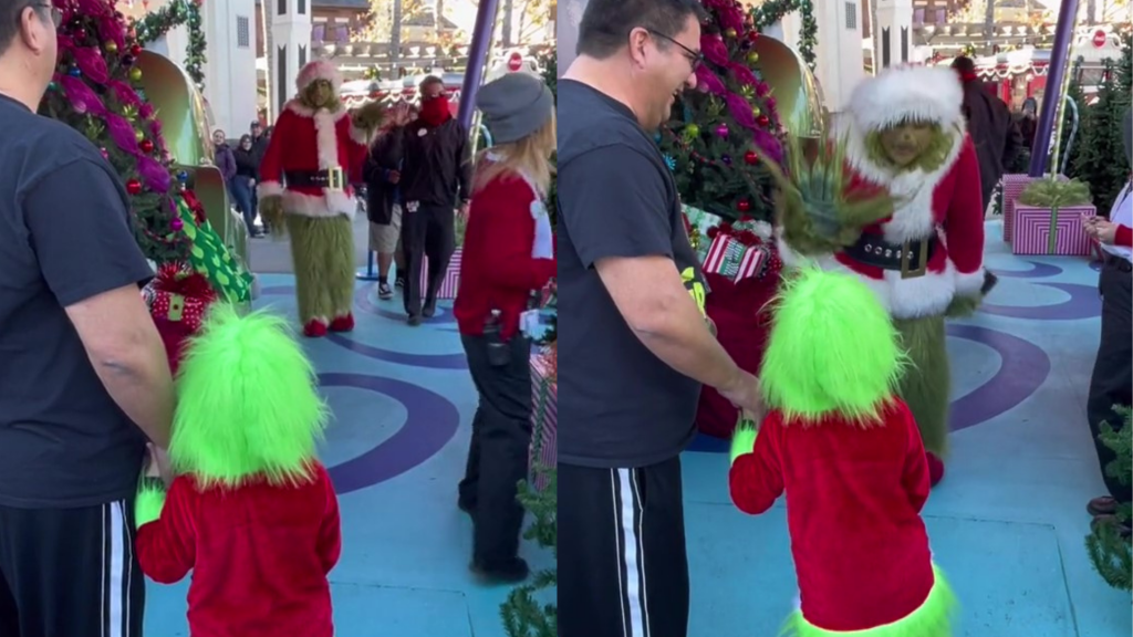 El Grinch se encuentra con mini Grinch: niño conoce al personaje navideño y su reacción se viraliza