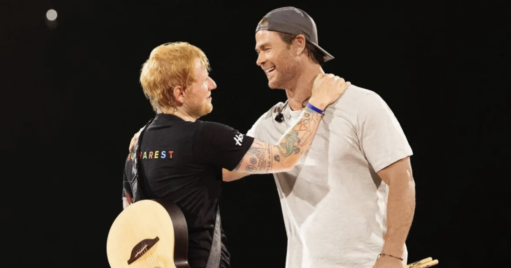 ¿La banda del siglo?: Chris Hemsworth se ganó un pituto como baterista de Ed Sheeran por una noche