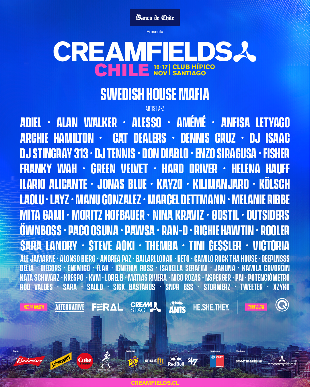 Tenemos Line Up Creamfields Chile 2024 Swedish House Mafia, Alan