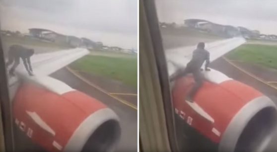 Hombre sube al ala de un avión antes del despegue y causa pánico entre pasajeros