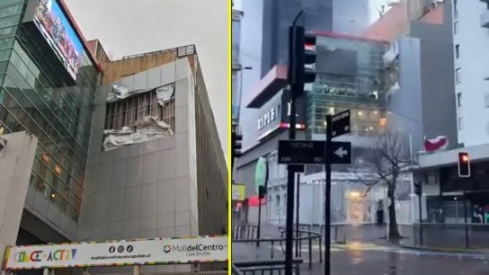 Videos muestran daños en Mall de Concepción por fuertes vientos: Estructura se desprendió tras ráfagas
